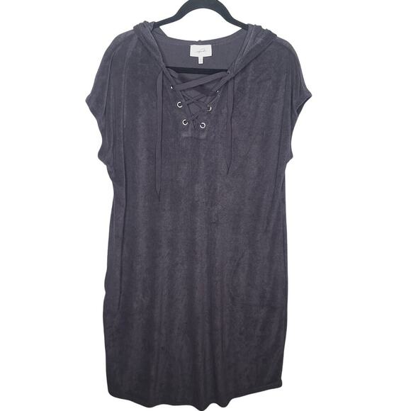 Soma Weekend Terry Bamboo Dress Lace Up Hooded XL Lounge Swim Cozy Terrycloth - Picture 2 of 9